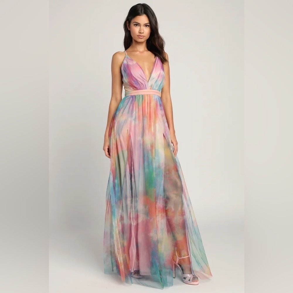 Elegant Moment Multi Watercolor Backless Maxi Dress - Picture 5 of 11